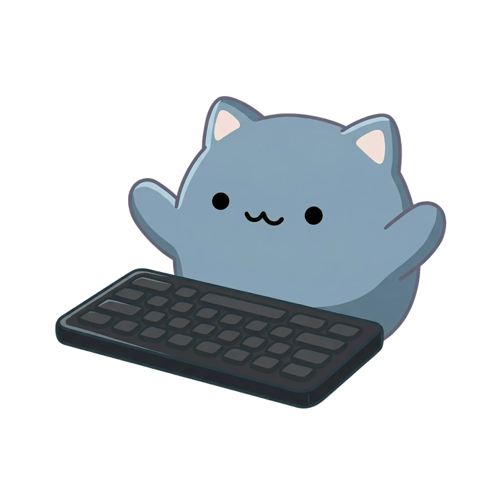 Blue Key Clover cat celebrating behind a keyboard