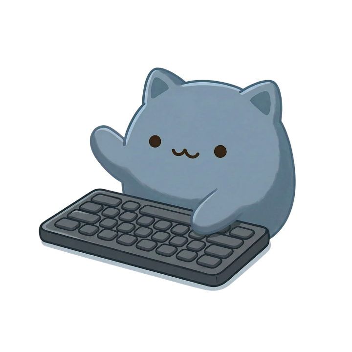 Blue cat left typing pose