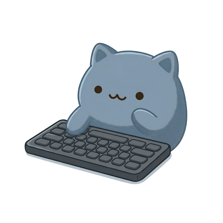 Blue cat right typing pose